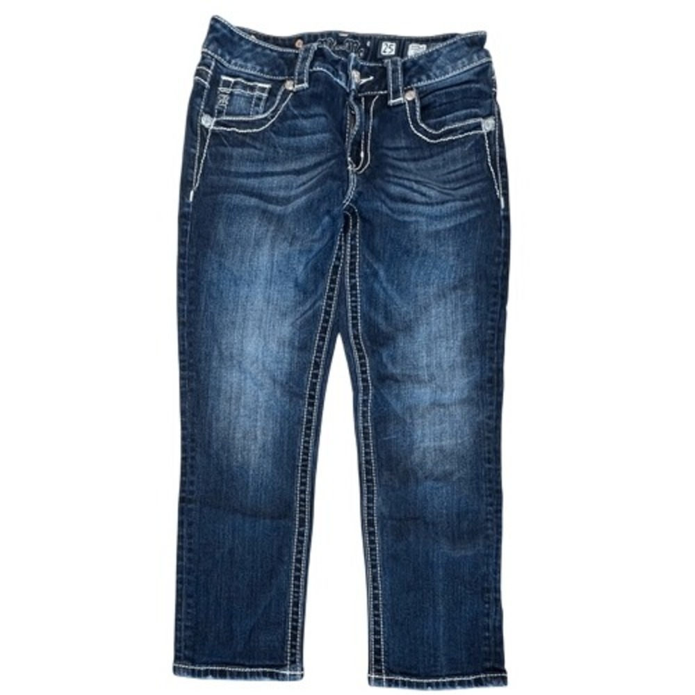 Miss Me Mid Rise Boyfriend Capri Dark Wash Blue Jeans 25 Western Casual